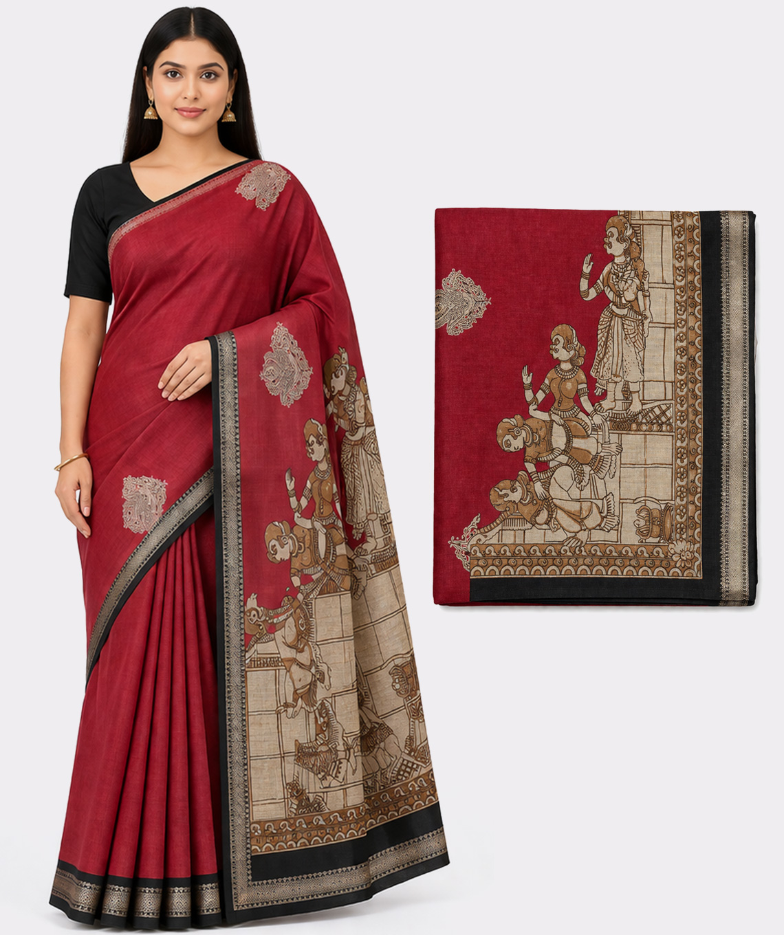 Dry Fruit Saree Traditional Folk Motifs