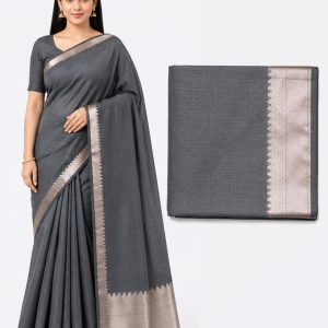 Elegant gray saree with metallic border