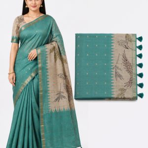 Elegant saree with teal and gold accents