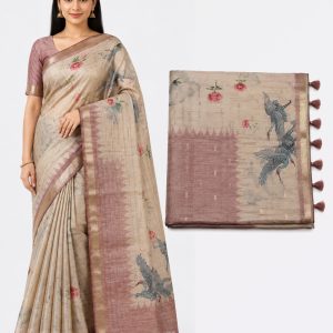 Saree elegance in beige and rose