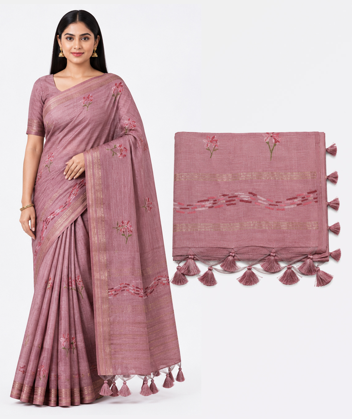 Saree elegance with traditional gold accents