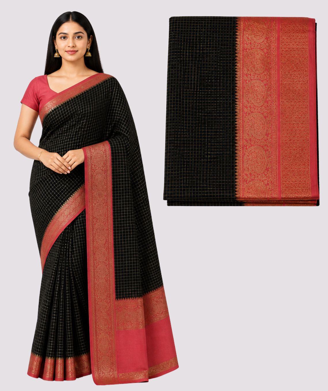 Art Silk Red & Black Saree