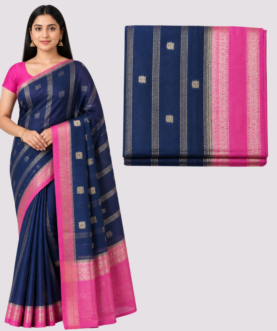 Art Silk Blue & Pink Saree