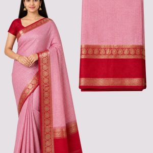 Art Silk Light Pink & Red Saree