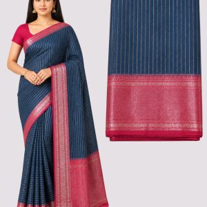 Art Silk Navy Blue & Pink Saree