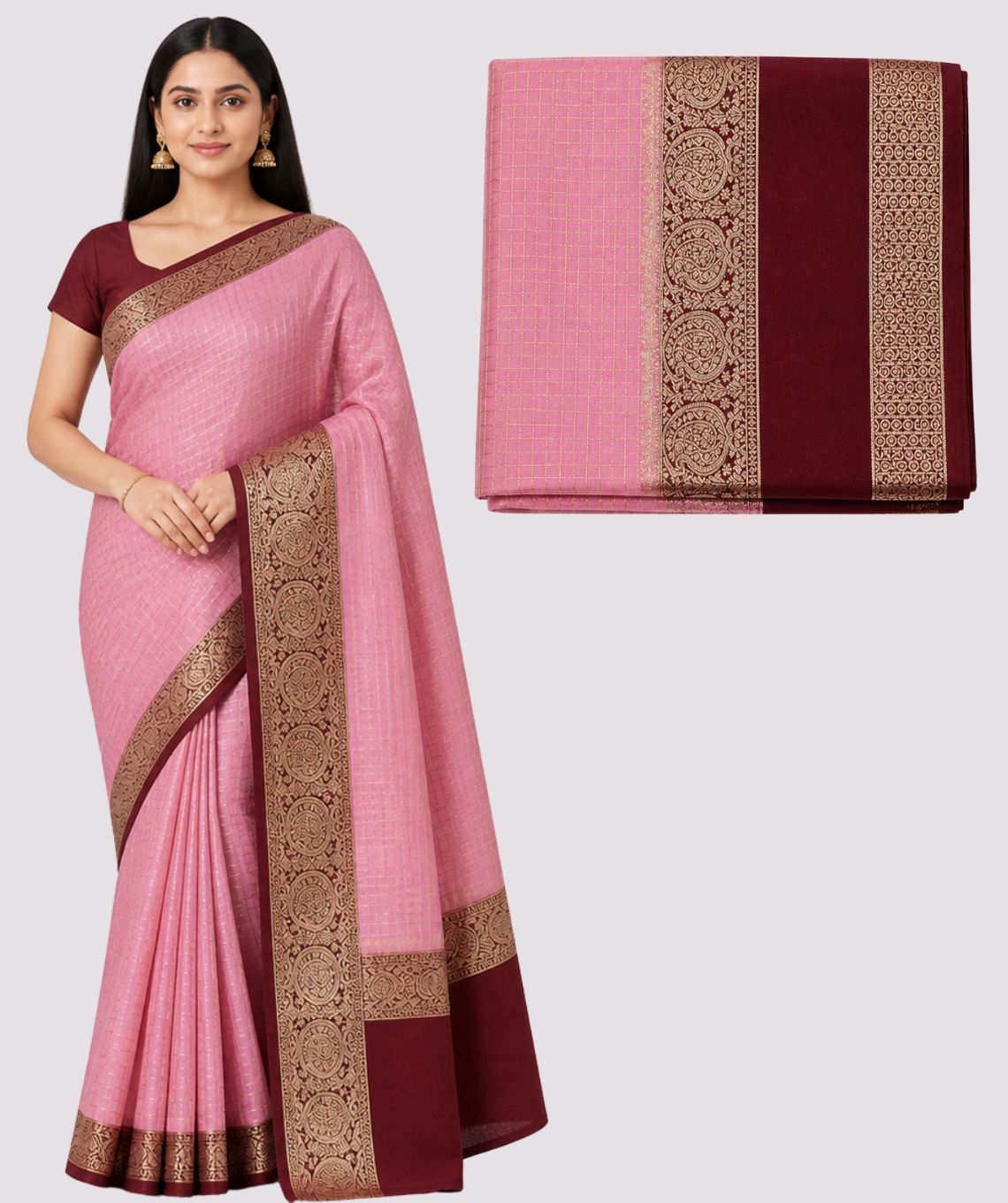 Art Silk Pink & Maroon Saree
