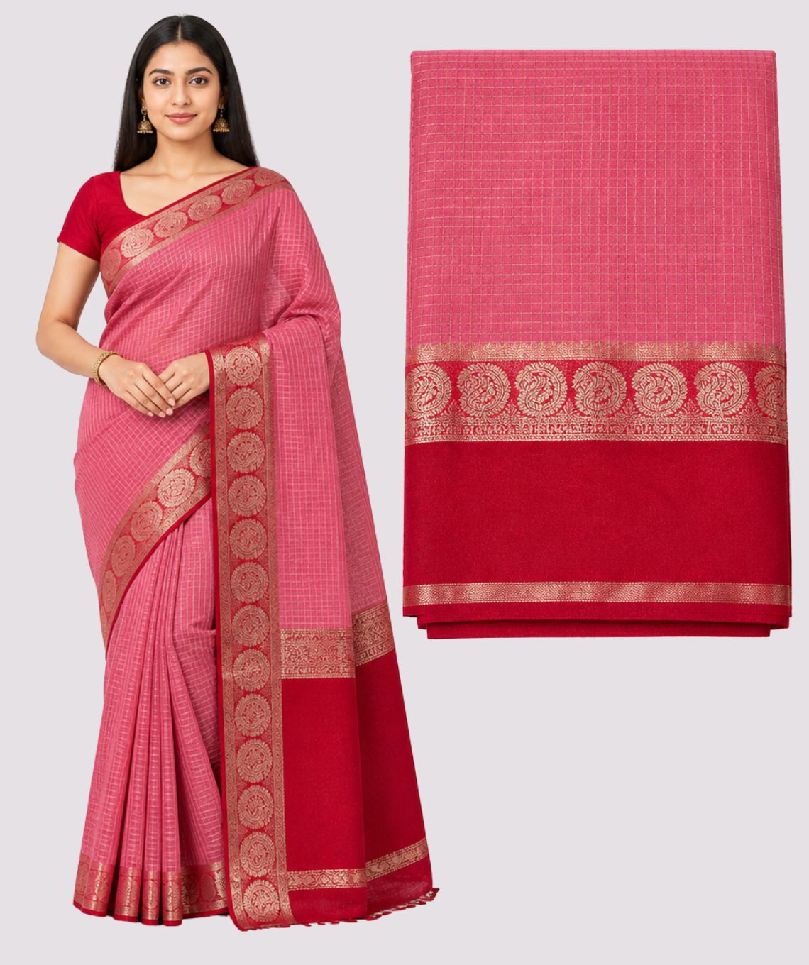 Art Silk Pink & Red Saree