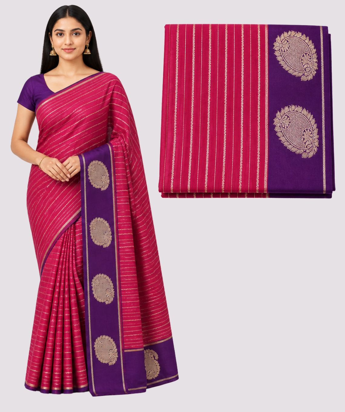 Art Silk Red & Purple Saree