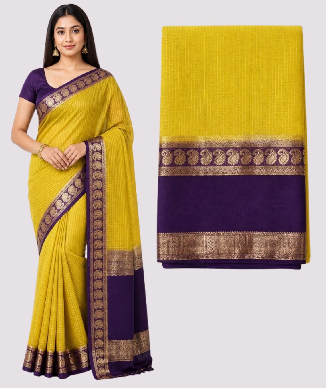 Art Silk Yellow Purple Saree