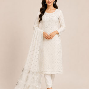 White and Gold Embroidered Ensemble - Material