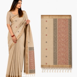Elegant Beige Saree with Floral Pallu