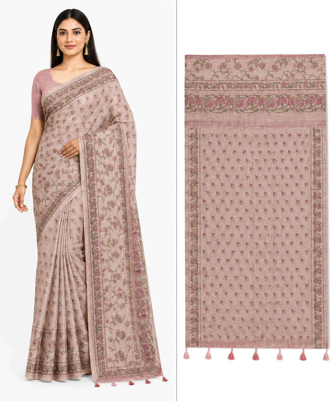 Elegant Blush Floral ART Saree