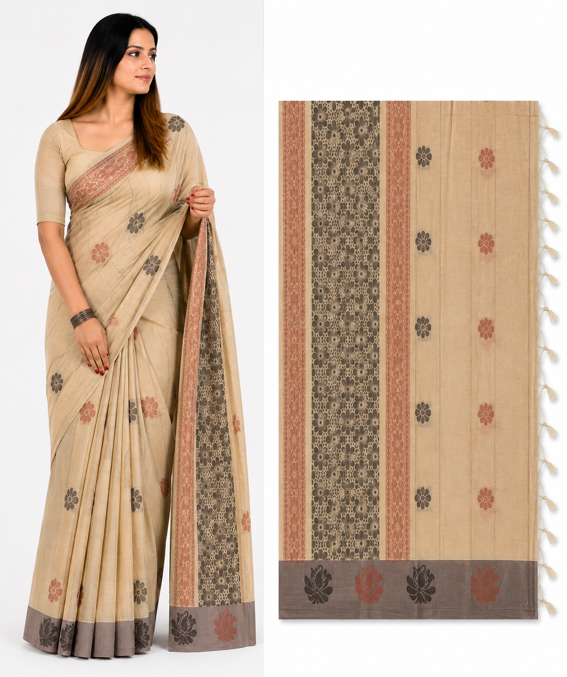 Elegant Cream Floral Saree