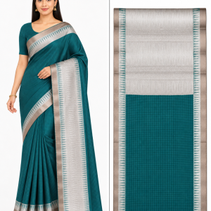Elegant Teal and Silver ART Saree