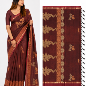Maroon Gold Floral Saree