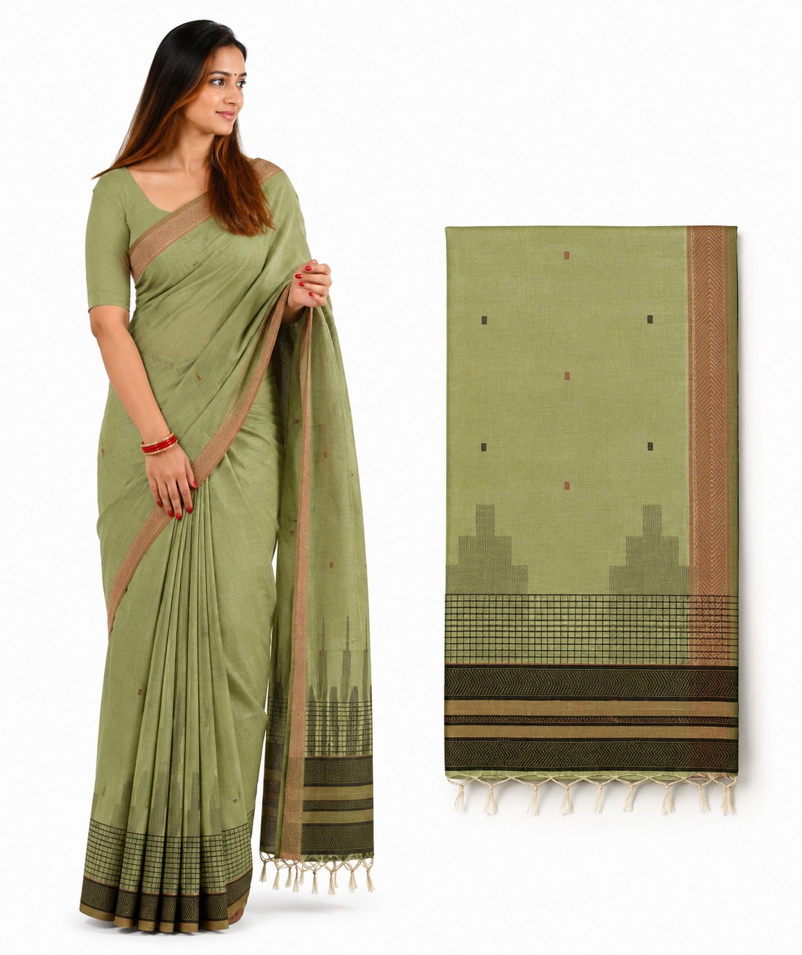 Olive Green Saree