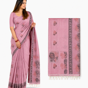 Pink Floral Paisley Saree