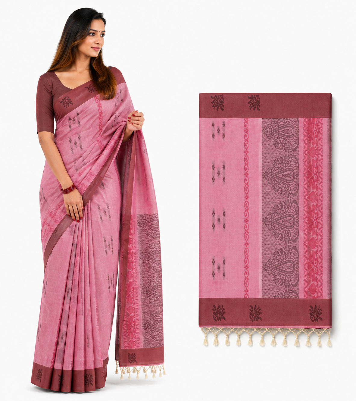 Pink Saree Model and Textile Panel
