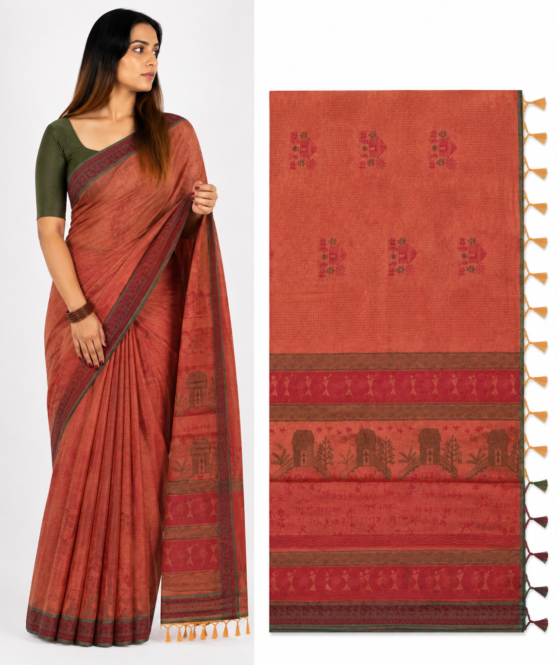 Rust Coral Saree-2