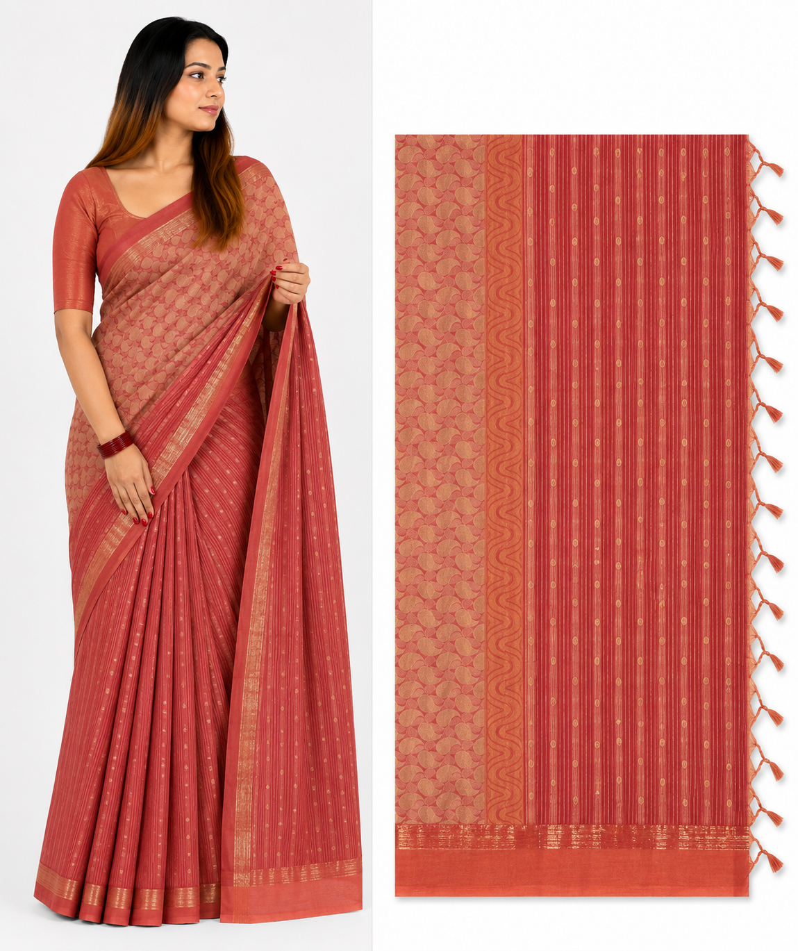 Rust Coral Saree