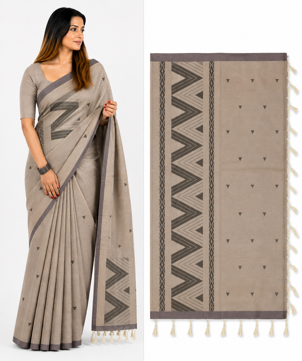 Taupe Geometric Saree