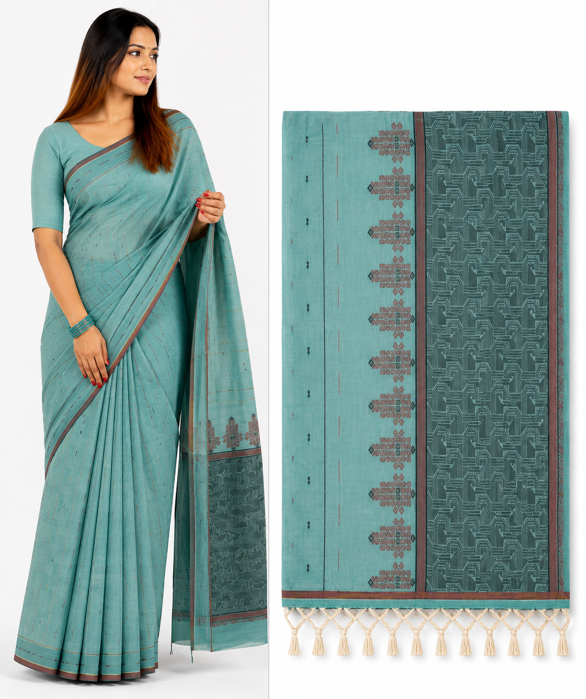 Teal Saree and Intricate Pallu