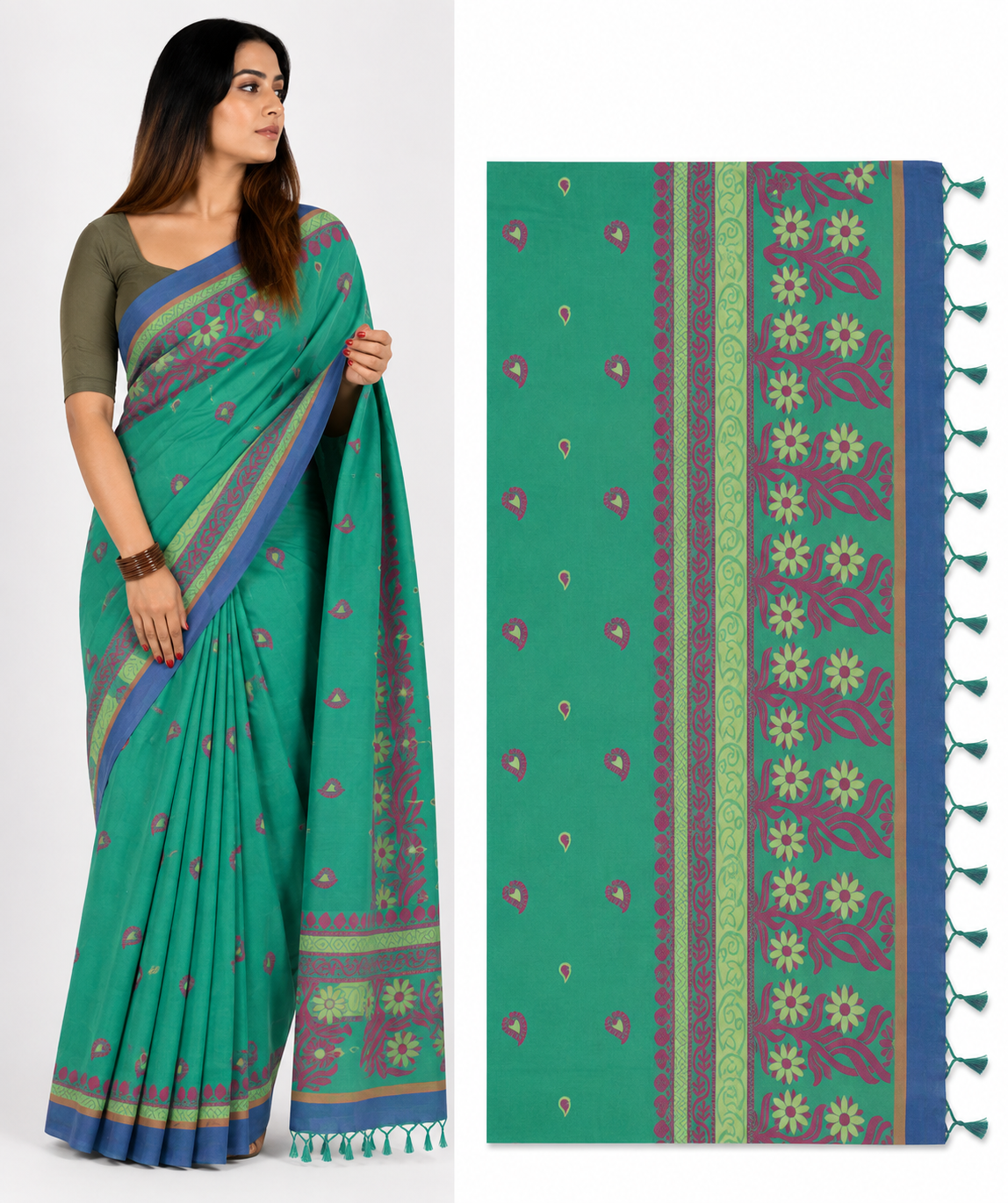 Teal and Magenta Saree