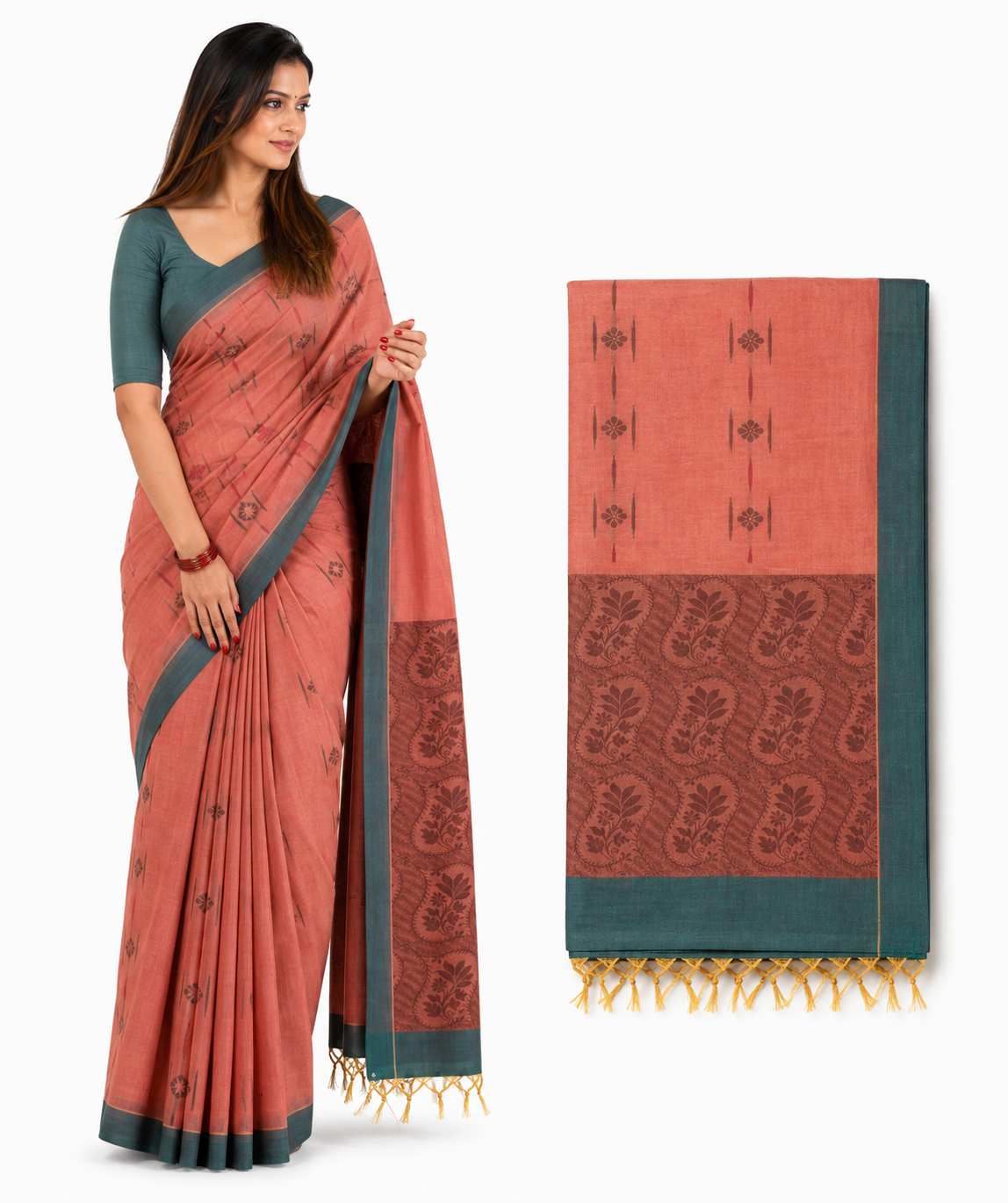 Terracotta Teal Saree